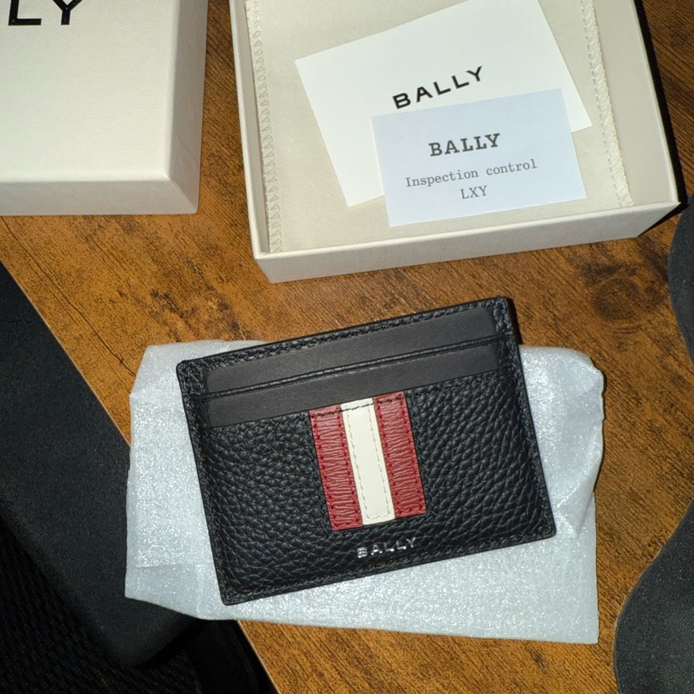 Bally Black Card Holder with Red and White Stripes